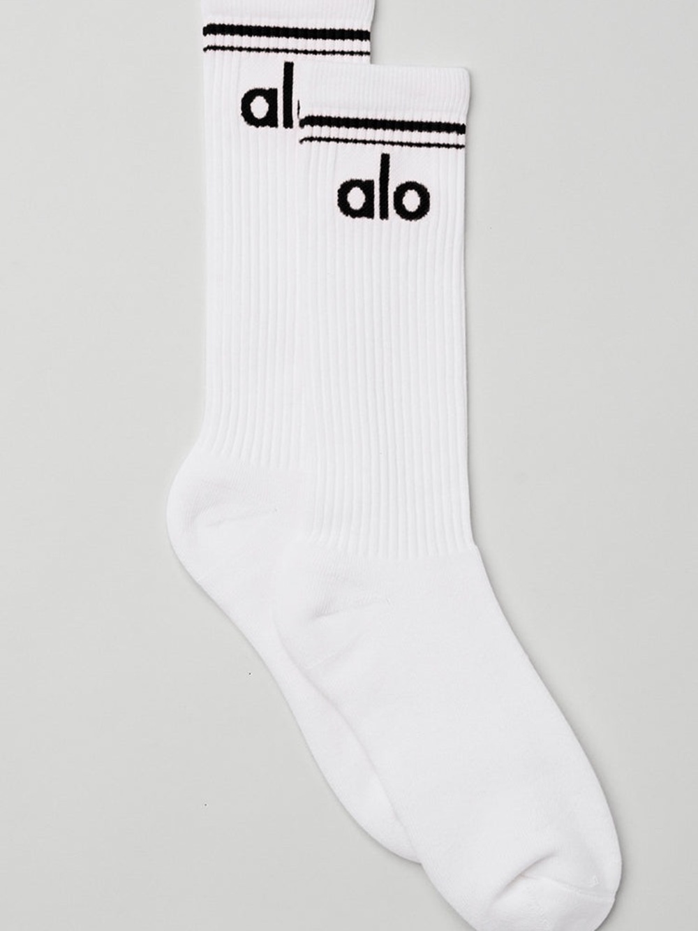 Alo Unisex White Crew Socks with Black Logo